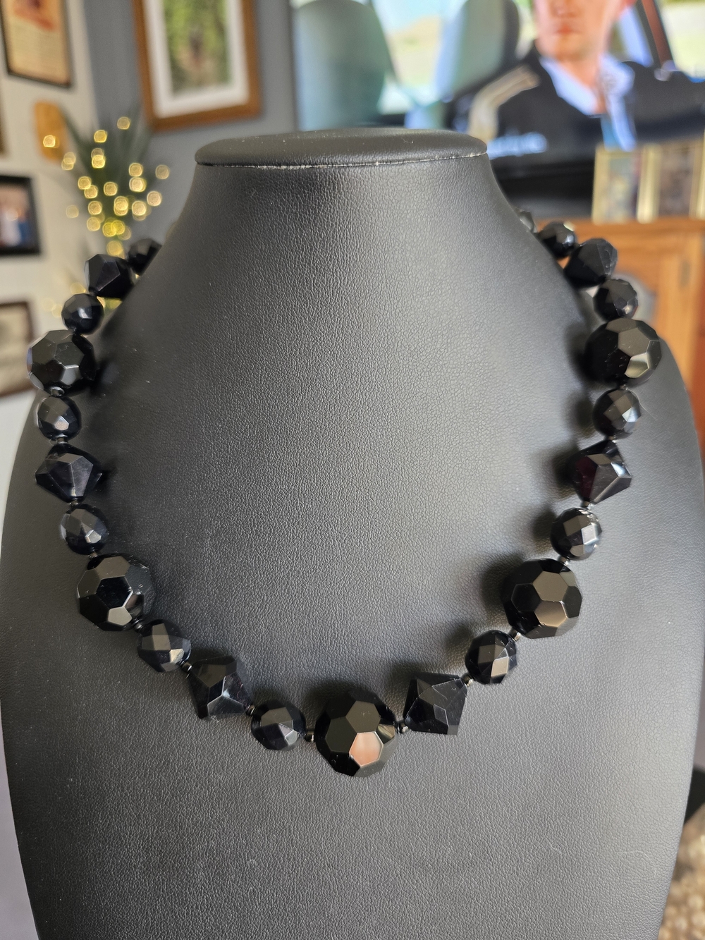Black Faceted Bead Statement Necklace